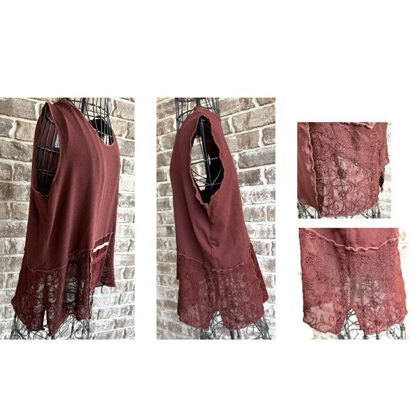 Vintage Nooshin Femme Sleeveless Top Medium Plum Lace Velour Scoop Neck … - Picture 5 of 12